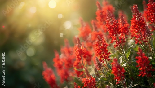 Vibrant red salvia flowers in a garden setting, highlighting ornamental planting for landscape design