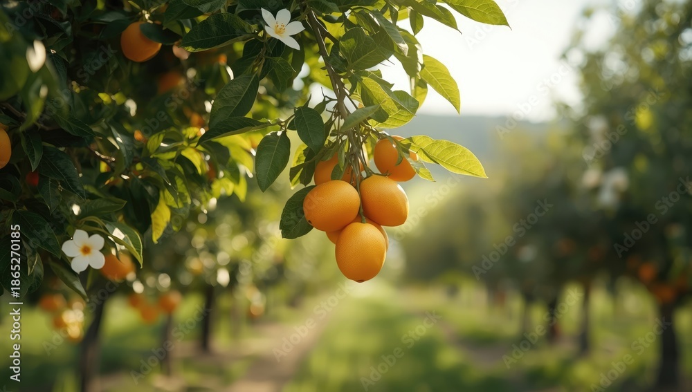 Fototapeta premium Close-up of grapefruits growing on a tree, highlighting fruit cultivation and seasonal harvest