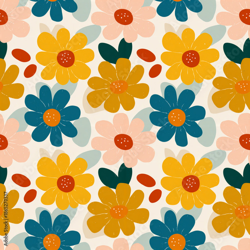 Aesthetic contemporary printable seamless pattern with retro flowers