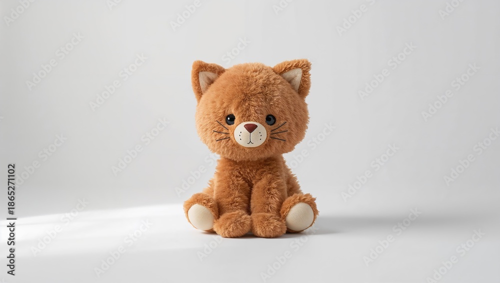 Obraz premium Soft plush feline figure with brown fur against a plain white backdrop, ideal for toy or decor display
