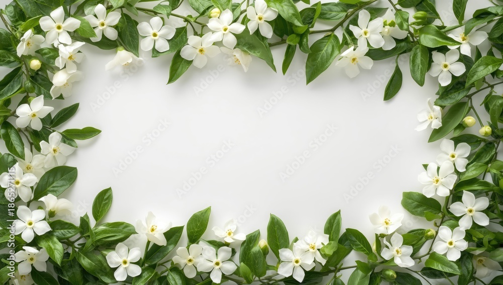 Fototapeta premium Mock orange blooms arranged on a plain white backdrop for layout use