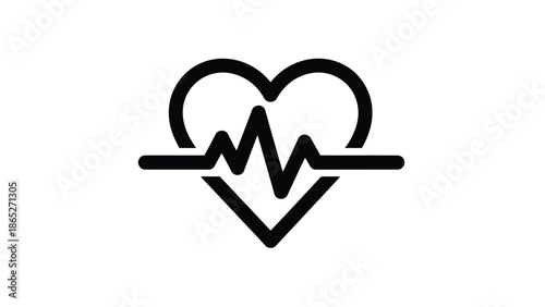 Simple black heart outline with an electrocardiogram line inside