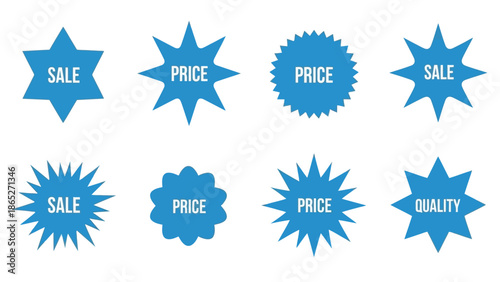 Collection of blue starburst shaped sale price and quality labels