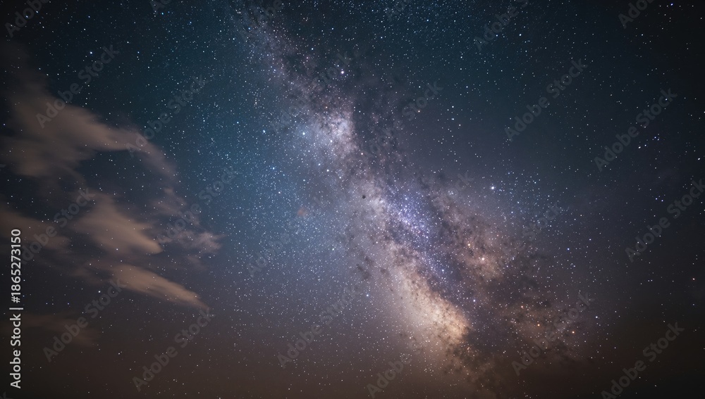 Fototapeta premium Night sky scene with clouds and stars, designed for editorial header or layout use