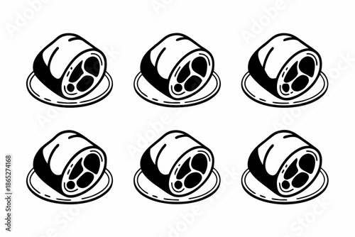 Minimalist Food Rolls on Plates Black and White Icons