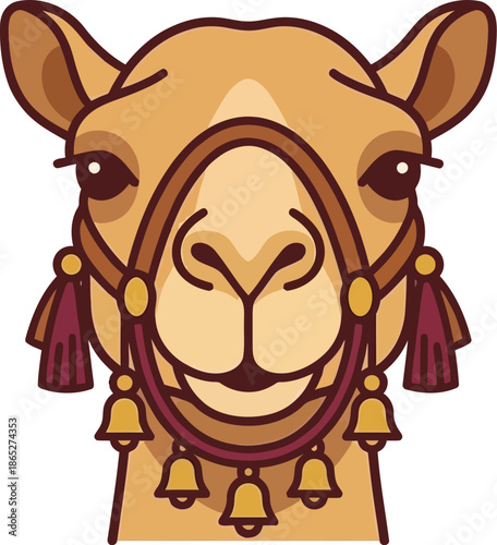 Decorative Camel Head Portrait Three Kings Journey Desert Animal Ornate Vector Icon