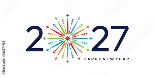 Happy new year 2027 logo design. fireworks, sparkle trendy happy new year 2027 logo design vector icon concept