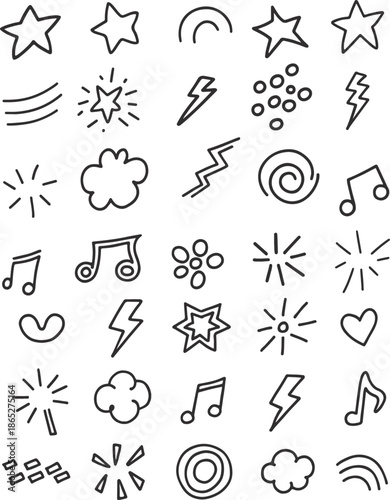 Fényképezés Collection of hand drawn doodle icons and symbols of simple, hand-drawn black an
