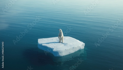Ice-bound polar bear on retreating Arctic ice, illustrating environmental impact and seasonal erosion