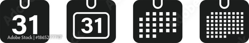 Calendar date icon set monthly schedule planner interface minimal black white ui design elements