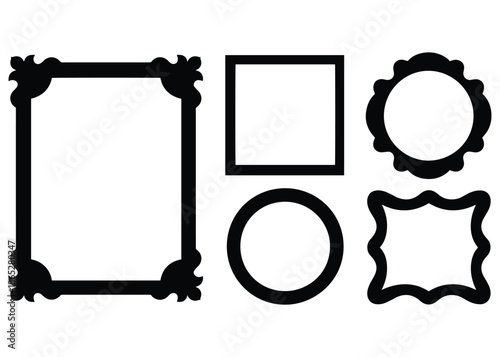 set of empty photo frames with different shapes and borders