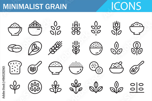 Minimalist Food Grain Icons Pack Wheat Rice Bread