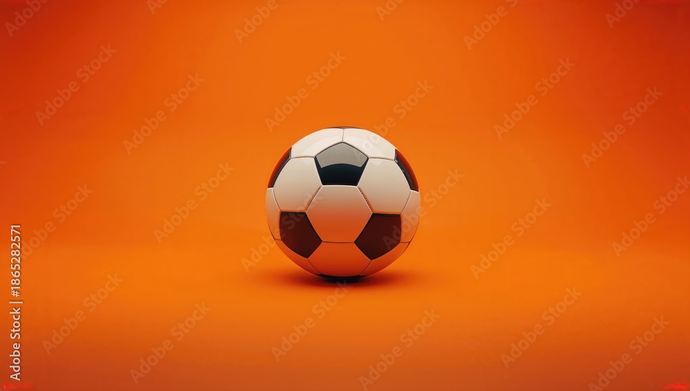 Fototapeta premium Soccer ball placed on vibrant orange surface, ideal for athletic-themed backgrounds, World Sports Day