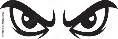 Menacing cartoon eyes with thick black outlines and sharp angles create an intense gaze in a simple graphic style, symbolizing a spooky or dramatic effect.