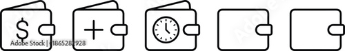 Wallet icon set money add time empty card digital payment finance outline black white