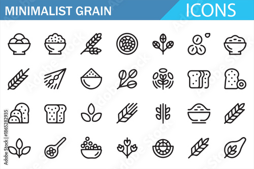 Bakery and Agriculture Grain Icons Set Outline Vector
