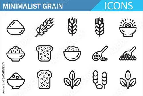 Organic Grain Icons Set Line Style for Food Branding