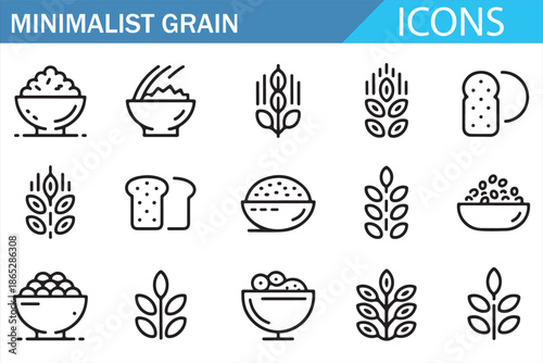 Grain and Cereal Food Icons Collection Line Style Vector