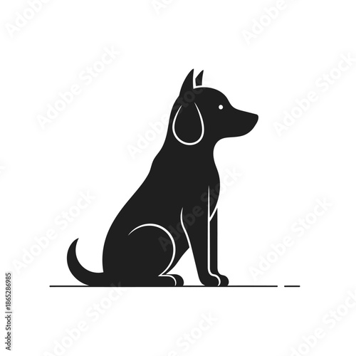 Silhouette of a dog sitting and looking to the right