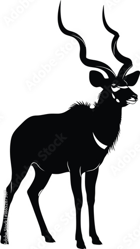 Silhouette of a kudu with long horns on white background