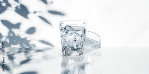 Wallpaper Mural Glass of water illuminated by sunlight producing patterns of light and shadow on a white background, showcasing optical properties Torontodigital.ca