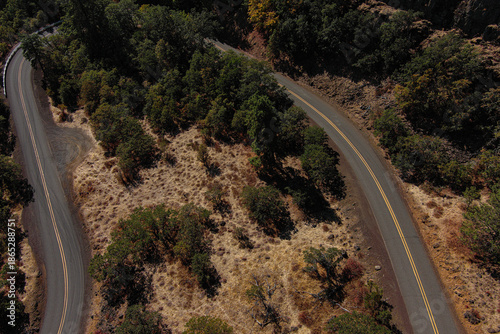 Overhead view of roadway in the summer time in Hood river