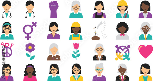 Diverse Flat People with Symbols and Professions diversity