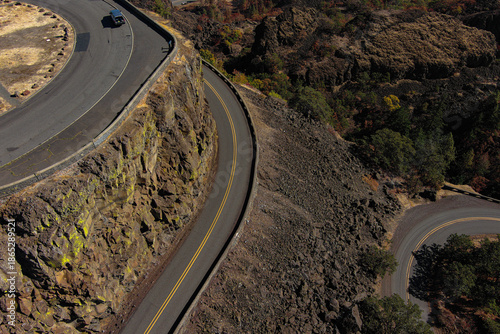 Overhead view of curved roadway