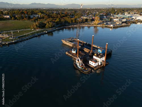 Drone view of Dredger in the river