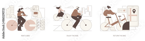 Bike rental app isolated cartoon vector illustrations se
