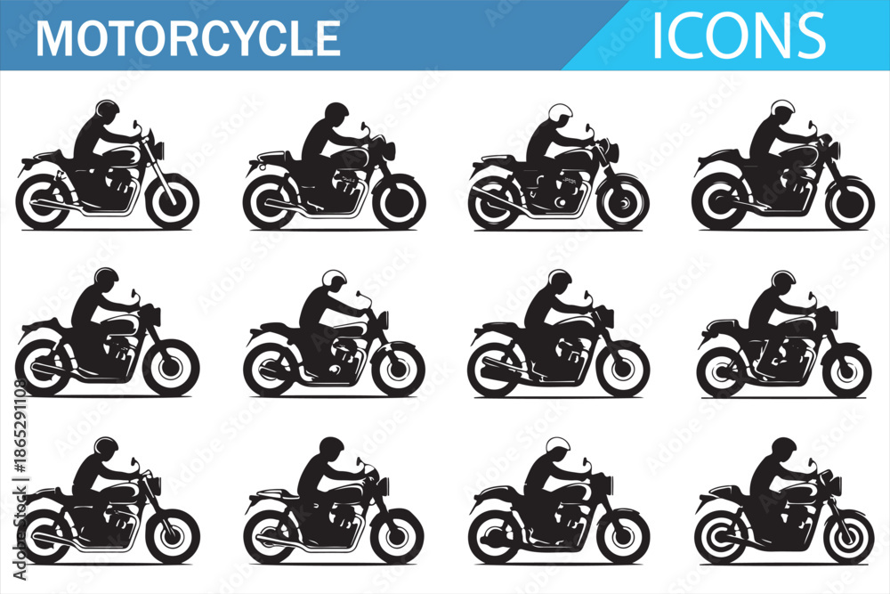 Obraz premium Motorcycle Symbols Icon Set Minimal Black Vector Illustration