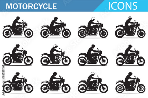 Motorcycle Symbols Icon Set Minimal Black Vector Illustration