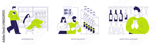 Food shopping isolated cartoon vector illustrations se