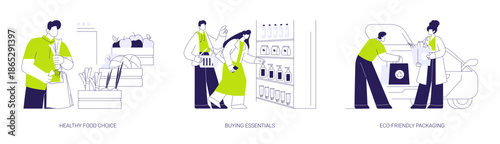 Grocery shopping isolated cartoon vector illustrations se