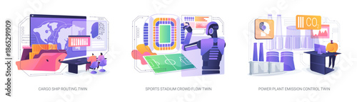 Digital Twins Workflow abstract concept vector illustrations.