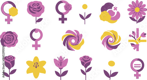 Flat Feminine Symbols Flowers Plants and Gender Purple Yellow