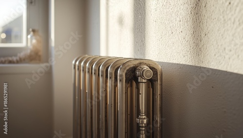 Wallpaper Mural Wall-mounted heating radiator in a residential space, emphasizing installation and safety checks Torontodigital.ca