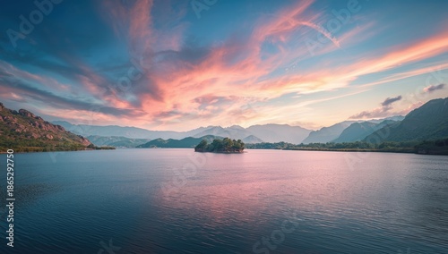 Wanfeng Lake view in Xingyi City, Qiannan Autonomous Prefecture, Guizhou Province, China, emphasizing tranquil water environment