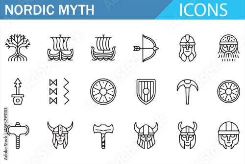 Viking and Norse Myth Symbols Icon Pack Minimal Line Art