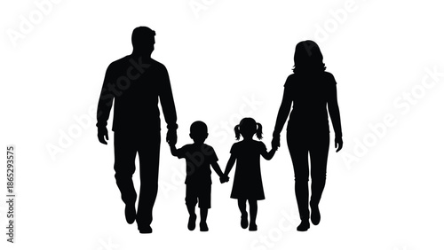 A silhouette of a family walking together holding hands in unity