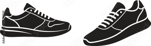 Black sneakers pair illustration on transparent background silhouette