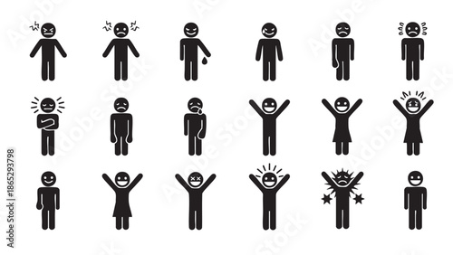 Set of diverse human emotions and moods illustrated with simple figures