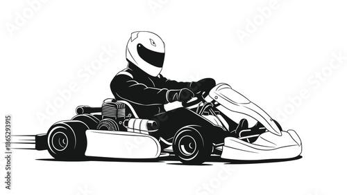 A graphic illustration of a racer driving a go kart at speed