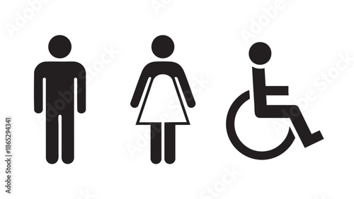 Three diverse human figures representing gender and disability inclusion