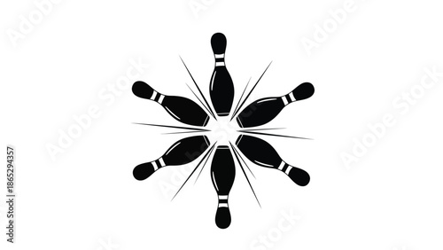 A striking image of bowling pins arranged in a radial burst pattern