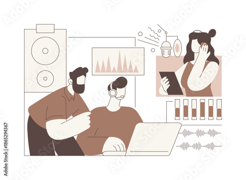 Sound control room isolated cartoon vector illustrations.