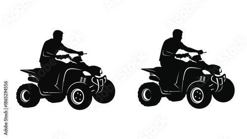 Silhouettes of two people riding atv quad bikes side by side