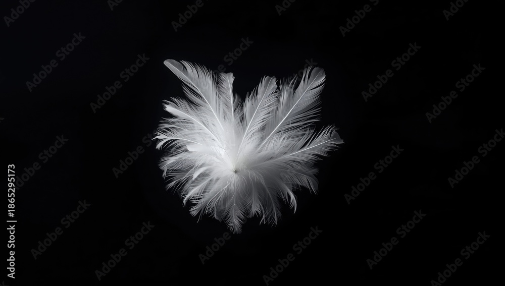 Obraz premium Single white feather against dark backdrop, suitable for editorial header backgrounds