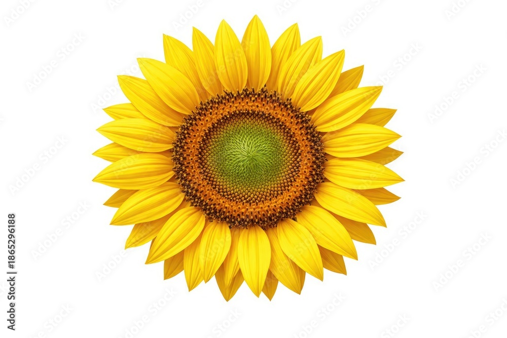 Fototapeta premium Bright sunflower face isolated prominently on white background