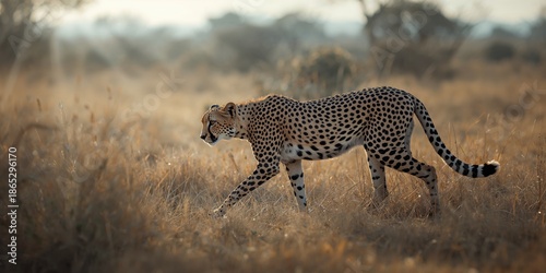 Female King Cheetah moving stealthily through terrain, highlighting predator behavior and alertness, World Wildlife Day